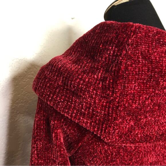 WHBM dark red velour chenille knit cowl neck off shoulder sweater Medium Petite - Picture 12 of 14